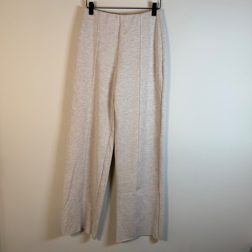 Zara Knit Ribbed Wide Leg Pants Small Pull On Loungewear High Waisted Front Seam - Picture 2 of 4